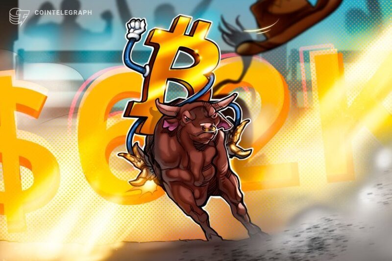 Bitcoin ‘ripe for short squeeze’ as bulls pressure $62K BTC price wall